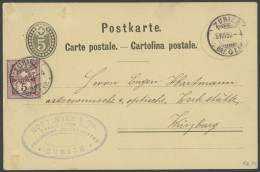 SCHWEIZ BUNDESPOST 46 BRIEF, 1882, 5 C. Lilabraun Auf 5 C. Schwarz Ganzsachenkarte Nach Würzburg, Pracht - Other & Unclassified