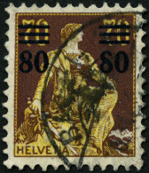 SCHWEIZ BUNDESPOST 127I O, 1915, 80 C. Auf 70 C. Schwärzlichrötlichbraun/hellchromgelb Mit Abart Rechte 8 Oben Rechts Of - Usati