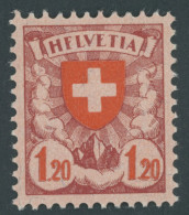 SCHWEIZ BUNDESPOST 195xI , 1924, 1.20 Fr., Gewöhnliches Papier, Mit Abart Erstes E In Helvetia Wie F Pracht, Mi. 60.- - Other & Unclassified
