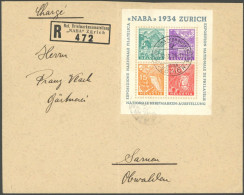 SCHWEIZ BUNDESPOST Bl. 1 BRIEF, 1934, Block NABA Mit Sonderstempel Auf Einschreibbrief (gefaltet), Block Pracht - Sonstige & Ohne Zuordnung