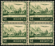 SCHWEIZ BUNDESPOST 389DP , 1941, 50 C. Flugzeug über Landschaften, Doppelprägung, Im Viererblock Mit Normalen Marken, Pr - Neufs