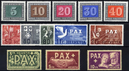 SCHWEIZ BUNDESPOST 447-59 , 1945, PAX, Prachtsatz, Endwerte Gepr. Marchand, Mi. 450.- - Ungebraucht