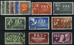 SCHWEIZ BUNDESPOST 447-59 O, 1945, PAX, Prachtsatz, 4 Endwerte Gepr. Abt, Mi. 1000.- - Usados