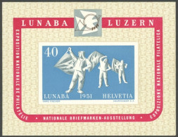 SCHWEIZ BUNDESPOST Bl. 14 , 1951, Block LUNABA, Falzrest Im Rand, Pracht - Other & Unclassified