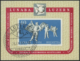 SCHWEIZ BUNDESPOST Bl. 14 O, 1951, Block LUNABA, Ersttags-Sonderstempel, Pracht, Mi. (200.-) - Oblitérés