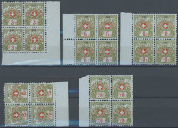 PORTOFREIHEITSMARKEN Pf 3-7I VB , 1911-21, 3 - 20 C. Alpenrose, Kleine Kontrollnummer, 5 Postfrische Viererblocks, Prach - Franchigia