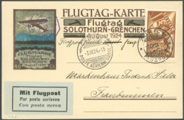 LUFTPOST SF 24.7 BRIEF, 31.8.1924, Flugtag SOLOTHURN-GRENCHEN Mit Stempel ZÜRICH 1.9.24 Auf Flugkarte Mit 40 Rp. Eindruc - Premiers Vols
