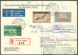 LUFTPOST SF 40.1 BRIEF, 15.1.1940, NEAPEL-JOHANNISBURG, Bedarfs-Einschreibbrief Mit Retour-Vermerk, Pracht - First Flight Covers