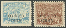 HONDURAS 183aK,185aK , 1925, 5 Und 20 C. AEREO CORREO Mit Kopfstehenden Schwarzen Aufdrucken, Falzreste, Pracht - Honduras