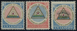 SALVADOR , 1897, 3 Verschiedene Gedenkmarken Für Die Republik Zentralamerika, Falzrest, üblich Gezähnt Pracht - El Salvador