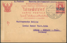 THAILAND 1930, 10 Satang, Aufdruck-Ganzsache Mit Seltenem Stempel NAGOR SRIDHAR MARAJ Nach Zella-Melis An Die Dortigen W - Tailandia