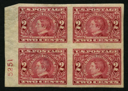 USA 176B VB , , Scott 371, 1909, 2 C. Alaska-Yukon-Pacific-Ausstellung, Ungezähnt, Im Viererblock Mit Plattennummer, Fei - Unused Stamps