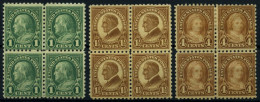 USA 260/1,265C VB , , Scott 581/2,585, 1925, 1, 11/2 Und 4 C. Bedeutende Persönlichkeiten, Gezähnt L 10, In Viererblocks - Nuevos