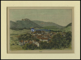 BAD URACH, Gesamtansicht, Kolorierter Holzstich Um 1880 - Estampas & Grabados