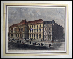 HAMBURG: Das Neue Schul-u. Museumsgebäude, Kolorierter Holzstich Von Wagner Um 1880 - Stiche & Gravuren