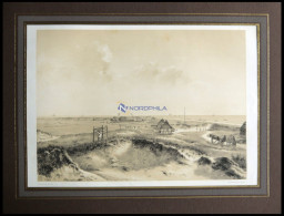 SKAGEN (Parti Ved Skagen), Ansicht Mit Bauernhof Und Schiffen Auf Der Nord- Und Ostsee, Lithographie Mit Tonplatte Von E - Lithografieën