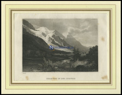 CHAMOUNY, Gesamtansicht, Blick In Das Tal, Stahlstich Von B.I.um 1840 - Litografía