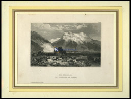 Die JUNGFRAU Von Gindelwald Aus Gesehen, Stahlstich Von B.I. Um 1840 - Lithografieën