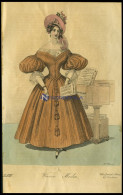 Wiener-Moden - Kleid Aus Orangefarbigem Pondichern Mit Posamentirarbeit Verziert Und Einem Blond-Chimeset - Dazu Krepp-H - Lithographies