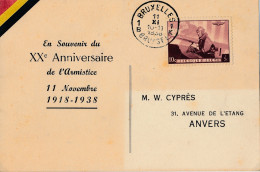 Souvenir Du Xxeme Anniversaire De L Armistice.1938.bruxelles Pour Anvers  2 Scans - Autres & Non Classés