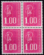 Bloc De 4 T.-P. Gommés Dentelés Neufs**  Type Marianne De Béquet 1 F. Rouge Taille Douce - N° 1892 (Yvert) - France 1976 - 1971-1976 Maríanne De Béquet