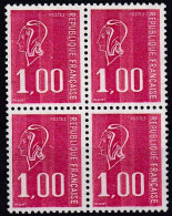 Bloc De 4 T.-P. Gommés Dentelés Neufs**  Type Marianne De Béquet 1 F. Rouge Taille Douce - N° 1892 (Yvert) - France 1976 - 1971-1976 Marianne (Béquet)