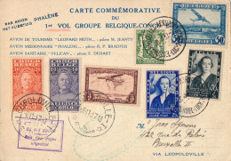 Carte Commémorative Vol Groupe Belgique-Congo   1937   Via Leopoldville  Par Avion Phalene    2 Scans - Altri & Non Classificati