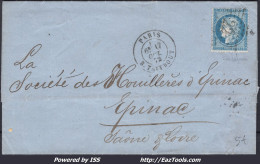 FRANCE N°60A SUR LETTRE AVEC ETOILE DE PARIS 22 + CAD R. TAITBOUT DU 17/10/1872 - 1871-1875 Cérès