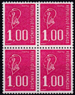 Bloc De 4 T.-P. Gommés Dentelés Neufs**  Type Marianne De Béquet 1 F. Rouge Taille Douce - N° 1892 (Yvert) - France 1976 - 1971-1976 Marianne Van Béquet
