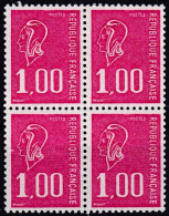 Bloc De 4 T.-P. Gommés Dentelés Neufs**  Type Marianne De Béquet 1 F. Rouge Taille Douce - N° 1892 (Yvert) - France 1976 - 1971-1976 Marianna Di Béquet