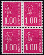 Bloc De 4 T.-P. Gommés Dentelés Neufs**  Type Marianne De Béquet 1 F. Rouge Taille Douce - N° 1892 (Yvert) - France 1976 - 1971-1976 Marianna Di Béquet