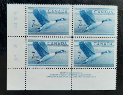 Canada 1952 Plate Block MNH Sc 320**  7c Wildlife, Canada Goose - Neufs