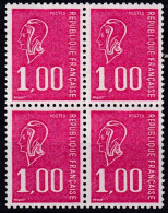 Bloc De 4 T.-P. Gommés Dentelés Neufs**  Type Marianne De Béquet 1 F. Rouge Taille Douce - N° 1892 (Yvert) - France 1976 - 1971-1976 Maríanne De Béquet