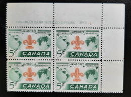 Canada 1955 Plate Block MNH Sc 356**  5c Boy Scouts - Nuevos