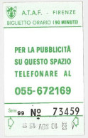 BGLIETTO USATO BUS ATAF FIRENZE ANNI 80 ORARIO 90M PER LA TUA PUBBLICITA 2(459 - Europe