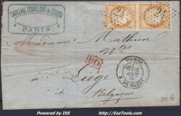 FRANCE N°59x2 SUR LETTRE AVEC ETOILE DE PARIS 24 + CAD R. DE CLÉRY DU 06/08/1873 - 1871-1875 Ceres