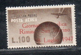 REPUBBLICA DI SAN MARINO 1947 POSTA AEREA AIR MAIL GIORNATA FILATELICA RIMINI LIRE 100 MNH - Airmail