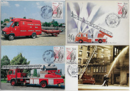 France 1995 4 Maximum Card Fire Brigade Fireman Department Firefighter Truck Van - Lot 3 - Sapeurs-Pompiers