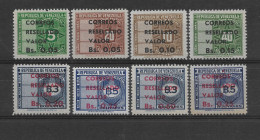 VENEZUELA 1965 TAX STAMPS SURCHARGED FOR POSTAL USE SET OF 8 SCOTT 876/83 MNH - Venezuela