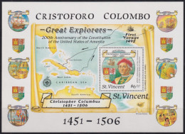 F-EX46008 ST VINCENT MNH 1988 DISCOVERY DESCUBRIMIENTO COLUMBUS SHIP COLON SHEET.  - Christopher Columbus