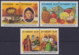 F-EX46968 ST VINCENT MNH 1985 DISCOVERY SHIP COLUMBUS FRUIT PINNEAPLE ORANGE. - Christoph Kolumbus