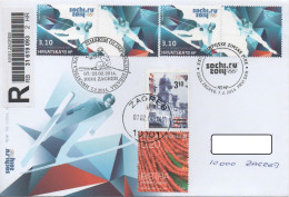 Croatia, Winter Olympic Games 2014 Sochi Russia,Michel 1110, Uprated Registered FDC, Stamp + Vignette, 2 Spec. Cancels - Hiver 2014: Sotchi