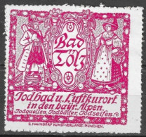 GERMANY Reklamemarke VIGNETTE Bad Tölz Jod U. Luftkurort I. D. Bayr. Alpen Bayern Costume Typique  5.5 X 5.5 Cm - Cinderellas