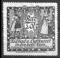 GERMANY Reklamemarke VIGNETTE Bad Tölz Jod U. Luftkurort I. D. Bayr. Alpen Bayern Costume Typique  5.5 X 5.5 Cm - Erinnofilia