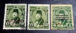 Egypt 1945, 3 Stamps Of Farouk Stamps ، 17 Milliemes ( Regular, 3 Bars Cancel, Overprinted King Of Egypt, - Used Stamps