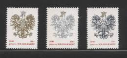 POLAND SOLIDARITY POCZTA SOLIDARNOSC 1989 POLISH EAGLE WITH CROWN SET OF 3 (SOLID0152/0924) - Vignettes Solidarnosc