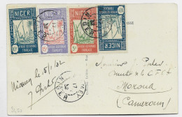 NIGER 5C+10CX2+15C CARTE COLONIE DU NIGER CAVALIERS EN TENUE DE GUERRE NIAMEY 1932 POUR CAMEROUN - Storia Postale