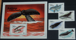 ANTIGUA & BARBUDA 1983, Marine Life, Dolphins, Whales, Fishes, Mi #714-7 + B71, MNH**, CV: €22 - Baleines