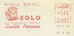 954  Montres Solo, Paris: Ema 1960 - Clock Meter Stamp From Paris, France. Watch Horloge - Orologeria