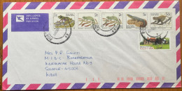 SOUTH AFRICA 1993, COVER USED TO INDIA, BOOKLET PANE, REPTILE, MONKEY, ANIMAL, BIRD, BUILDING, 6 STAMP, PORT ELIZABETH - Covers & Documents